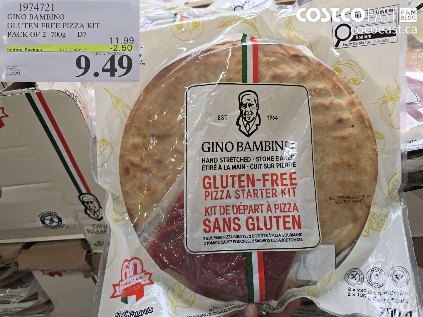 1974721 GINO BAMBINO GLUTEN FREE PIZZA KIT PACK OF 2 700G ($2.50 INSTANT SAVINGS EXPIRES ON 2026-08-02) $9.49