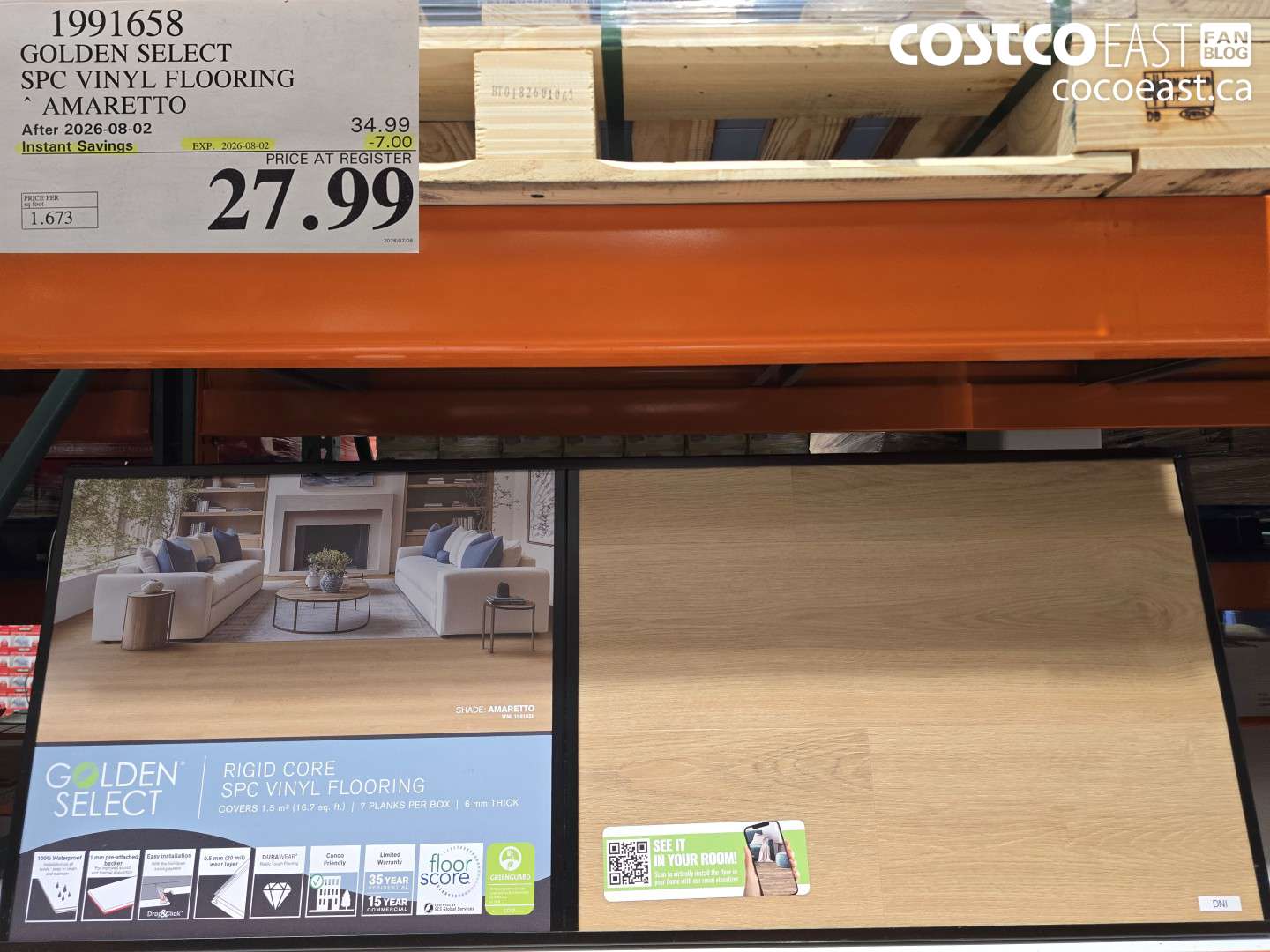 1991658 GOLDEN SELECT SPC VINYL FLOORING AMARETTO ($7.00 INSTANT SAVINGS EXPIRES ON 2026-08-02) $27.99