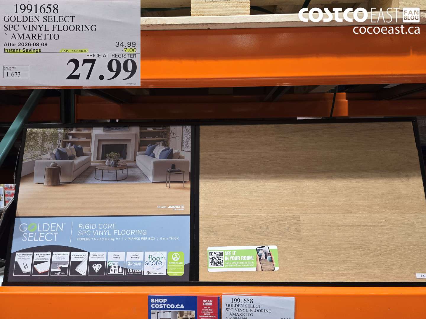 1991658 GOLDEN SELECT SPC VINYL FLOORING AMARETTO ($7.00 INSTANT SAVINGS EXPIRES ON 2026-08-09) $27.99