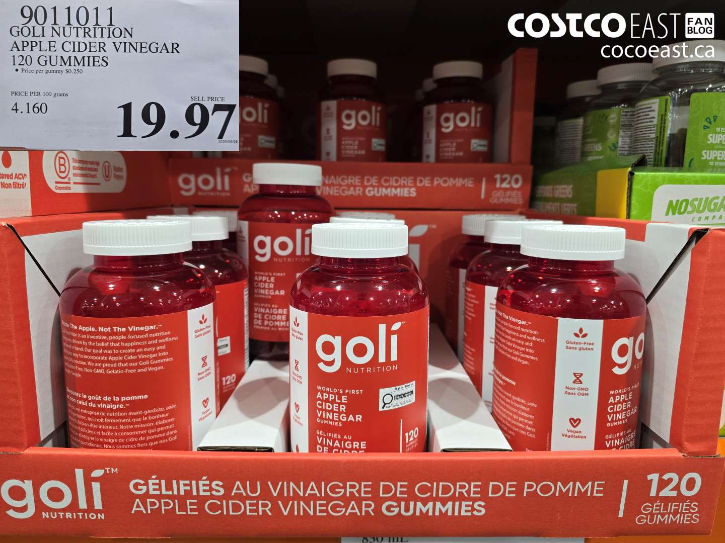9011011 GOLI NUTRITION APPLE CIDER VINEGAR 120 GUMMIES $19.97