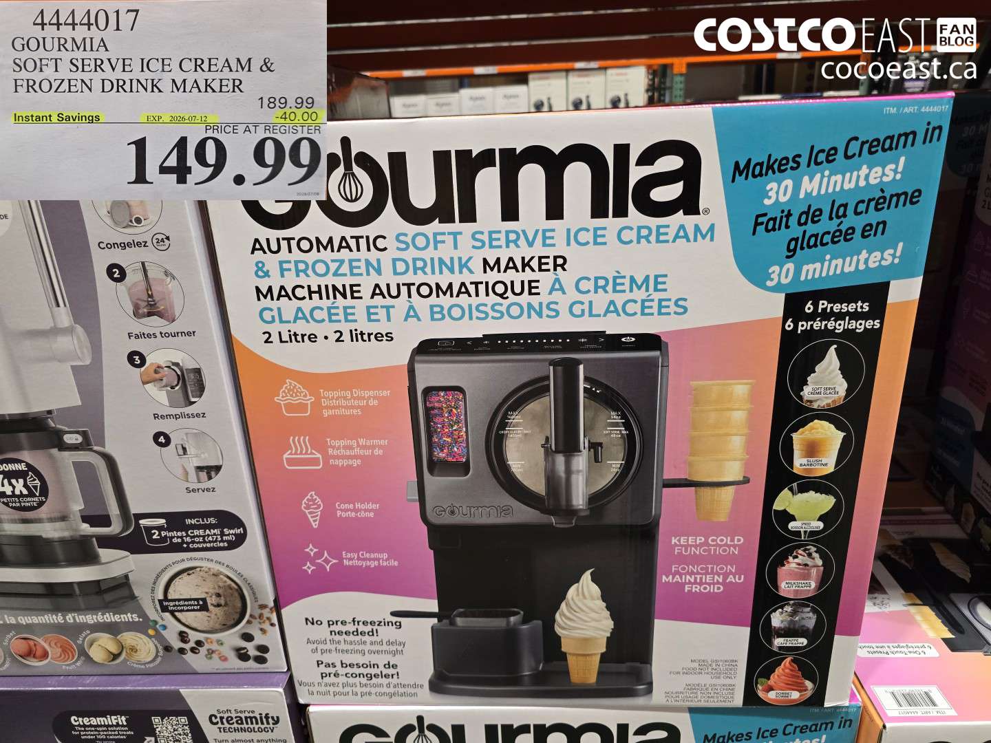 4444017 GOURMIA SOFT SERVE ICE CREAM & FROZEN DRINK MAKER ($40.00 INSTANT SAVINGS EXPIRES ON 2026-07-12) $149.99