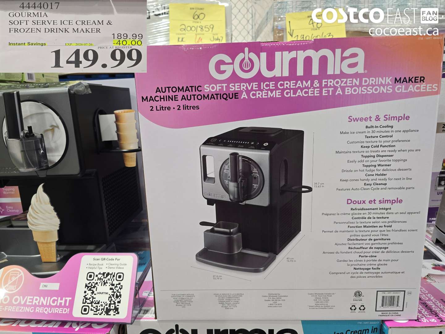 4444017 GOURMIA SOFT SERVE ICE CREAM & FROZEN DRINK MAKER ($40.00 INSTANT SAVINGS EXPIRES ON 2026-07-26) $149.99