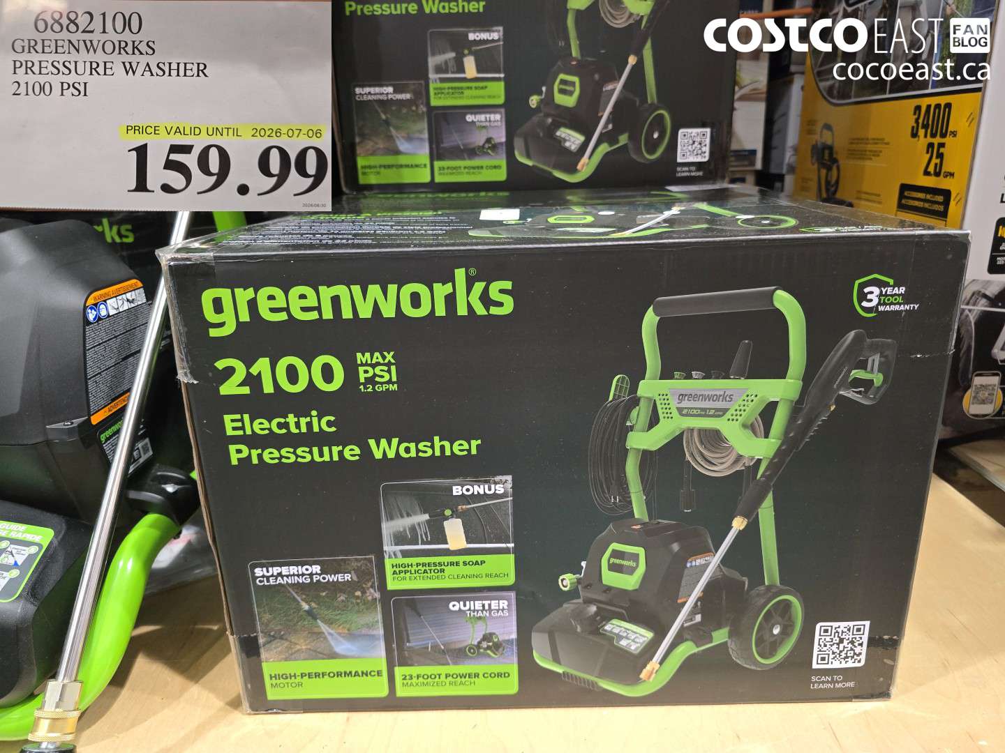 6882100 GREENWORKS PRESSURE WASHER 2100 PSI $159.99