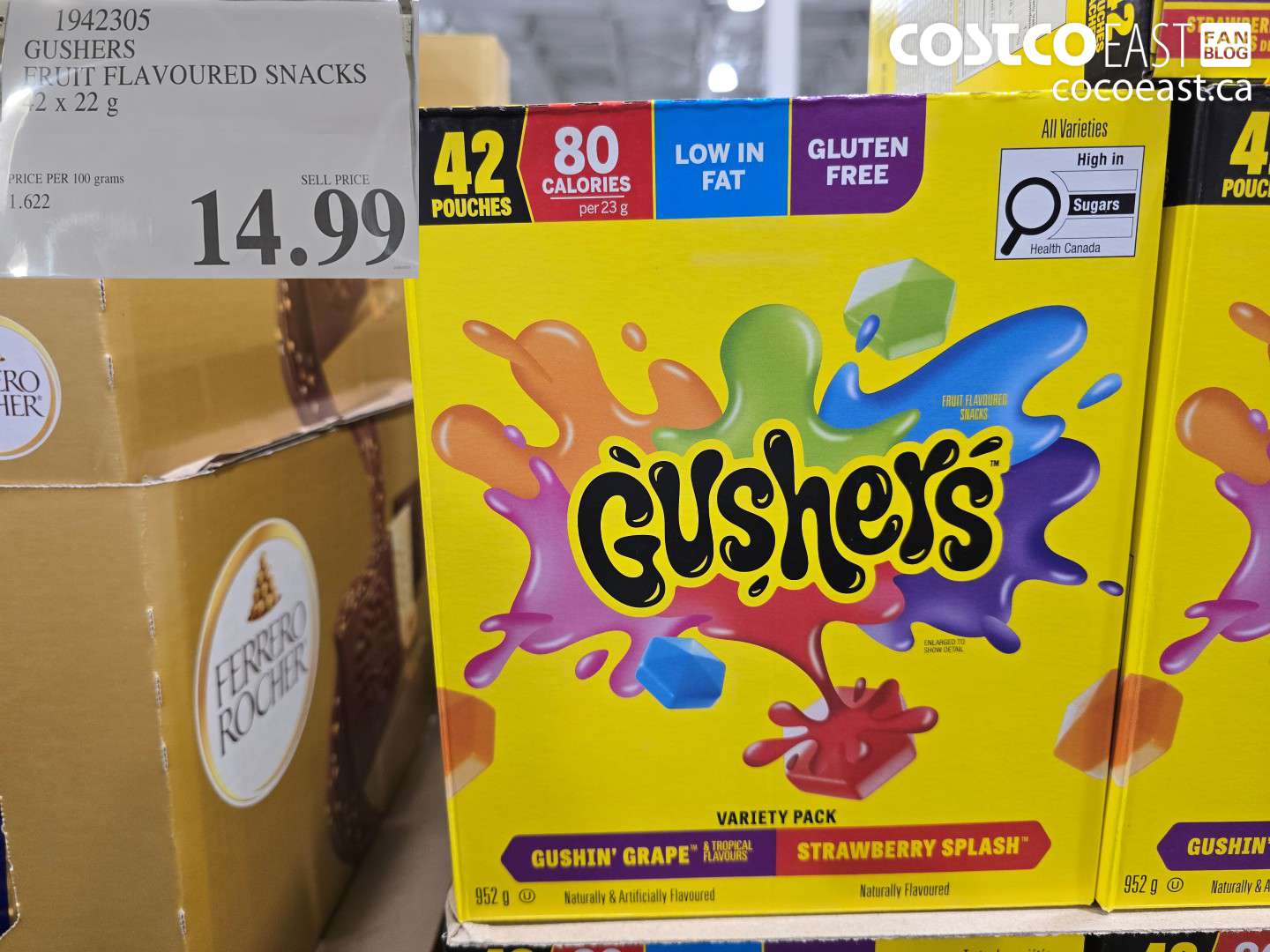 1942305 GUSHERS FRUIT FLAVOURED SNACKS 42 X 22 G $14.99