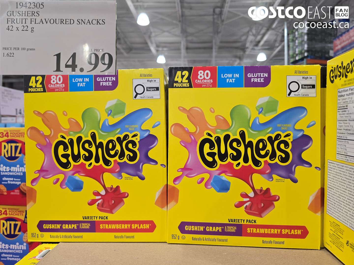 1942305 GUSHERS FRUIT FLAVOURED SNACKS 42 X 22 G $14.99