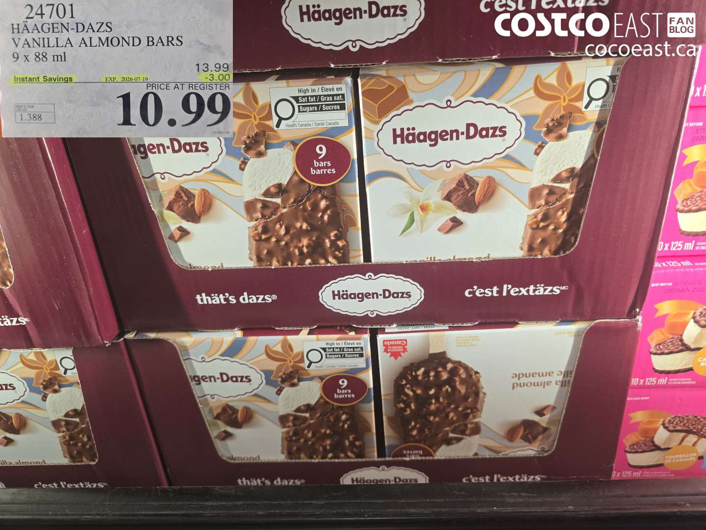 24701 HÄAGEN-DAZS VANILLA ALMOND BARS 9 X 88 ML ($3.00 INSTANT SAVINGS EXPIRES ON 2026-07-19) $10.99