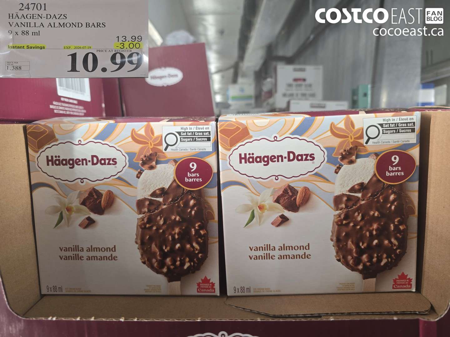 24701 HÄAGEN-DAZS VANILLA ALMOND BARS 9 X 88 ML ($3.00 INSTANT SAVINGS EXPIRES ON 2026-07-19) $10.99