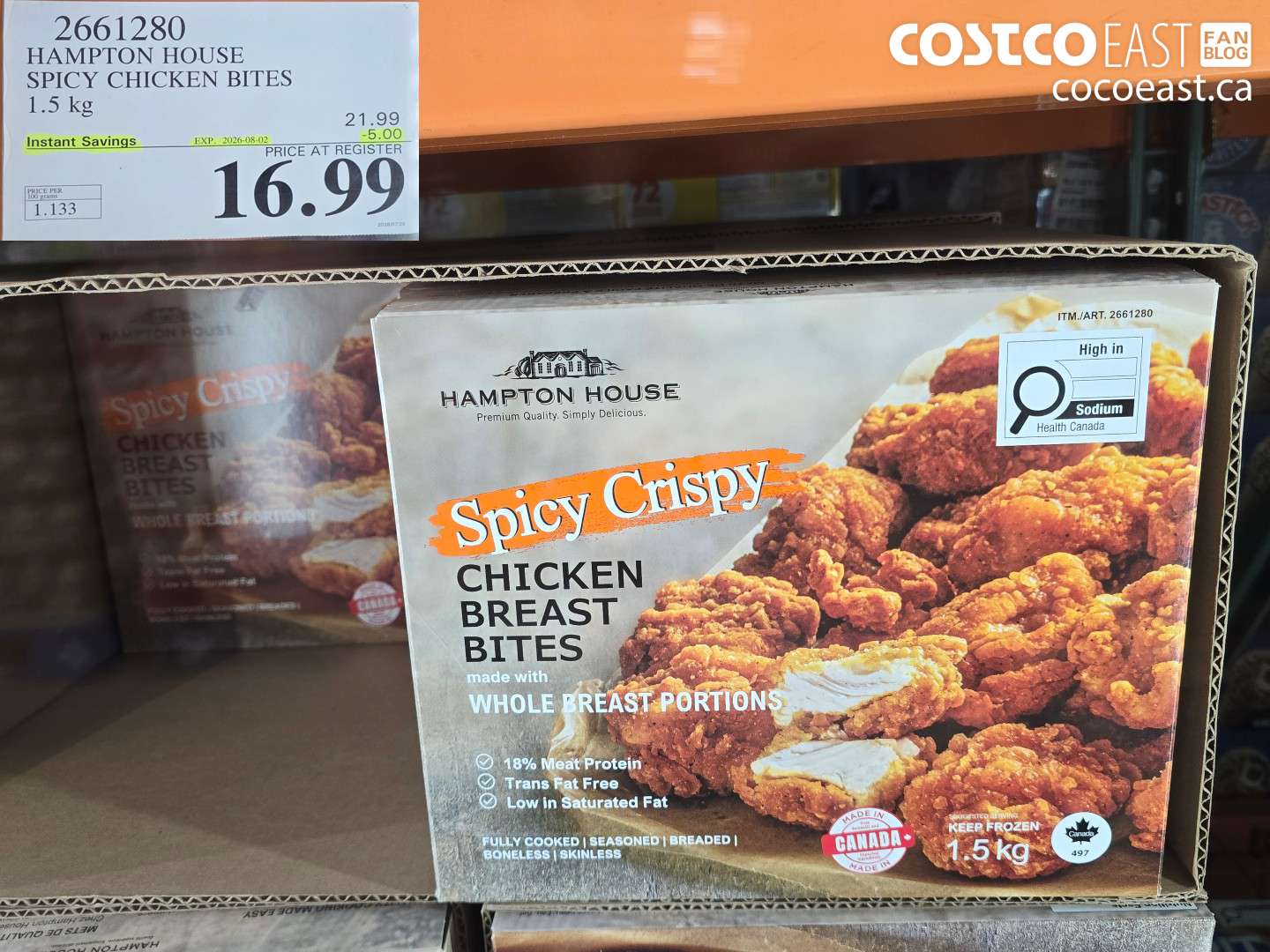 2661280 HAMPTON HOUSE SPICY CHICKEN BITES 1.5 KG ($5.00 INSTANT SAVINGS EXPIRES ON 2026-08-02) $16.99