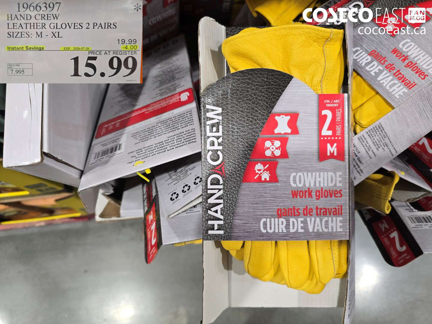 1966397 HAND CREW LEATHER GLOVES 2 PAIRS SIZES: M - XL ($4.00 INSTANT SAVINGS EXPIRES ON 2026-07-26) $15.99