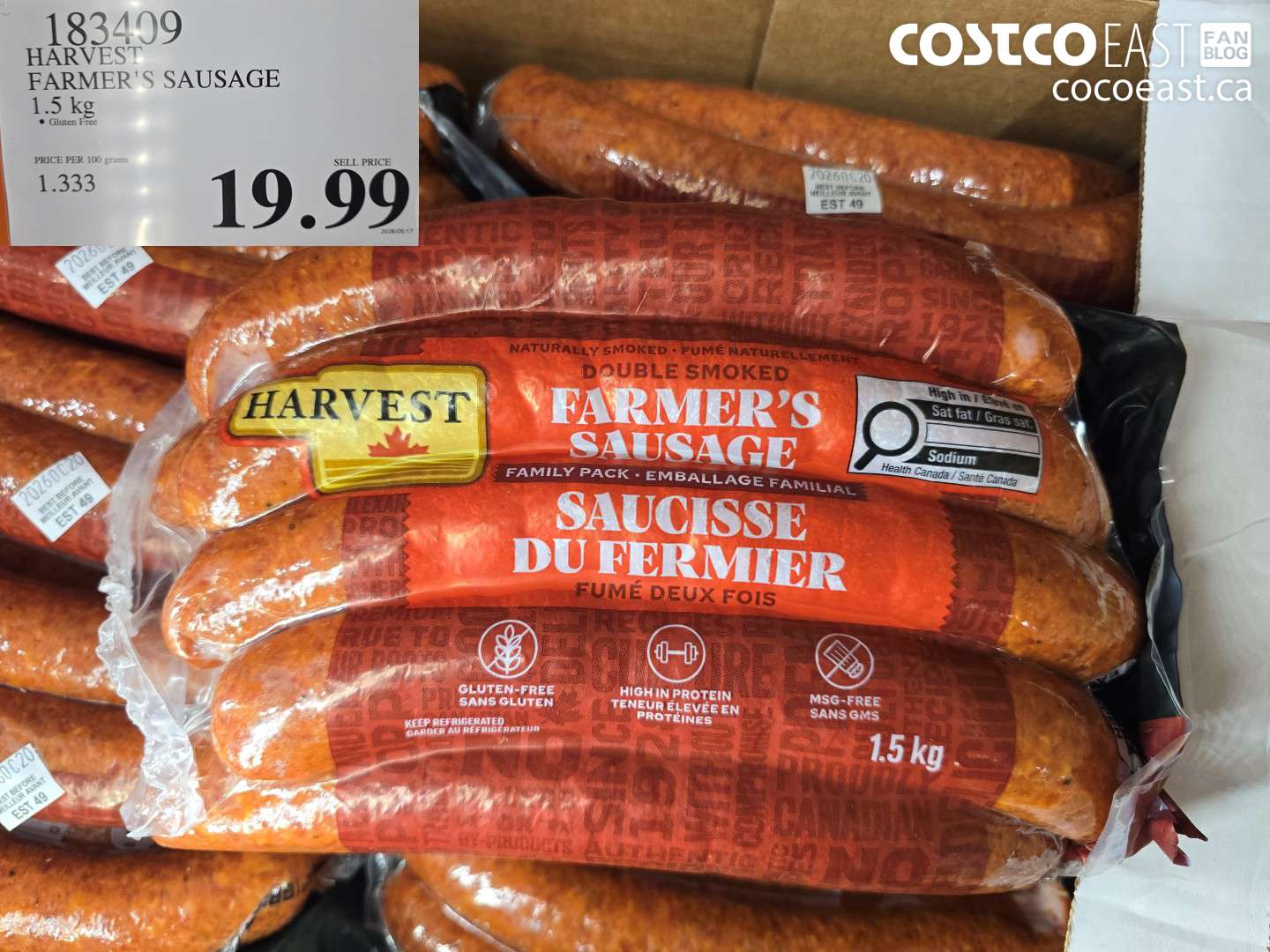 183409 HARVEST FARMER'S SAUSAGE 1.5 KG $19.99