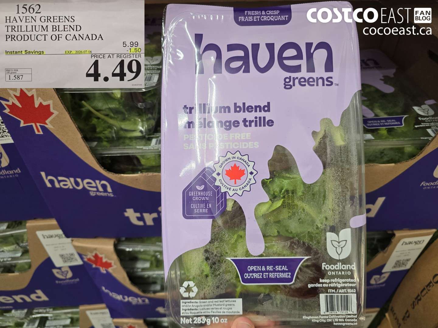 1562 HAVEN GREENS TRILLIUM BLEND PRODUCT OF CANADA ($1.50 INSTANT SAVINGS EXPIRES ON 2026-07-06) $4.49