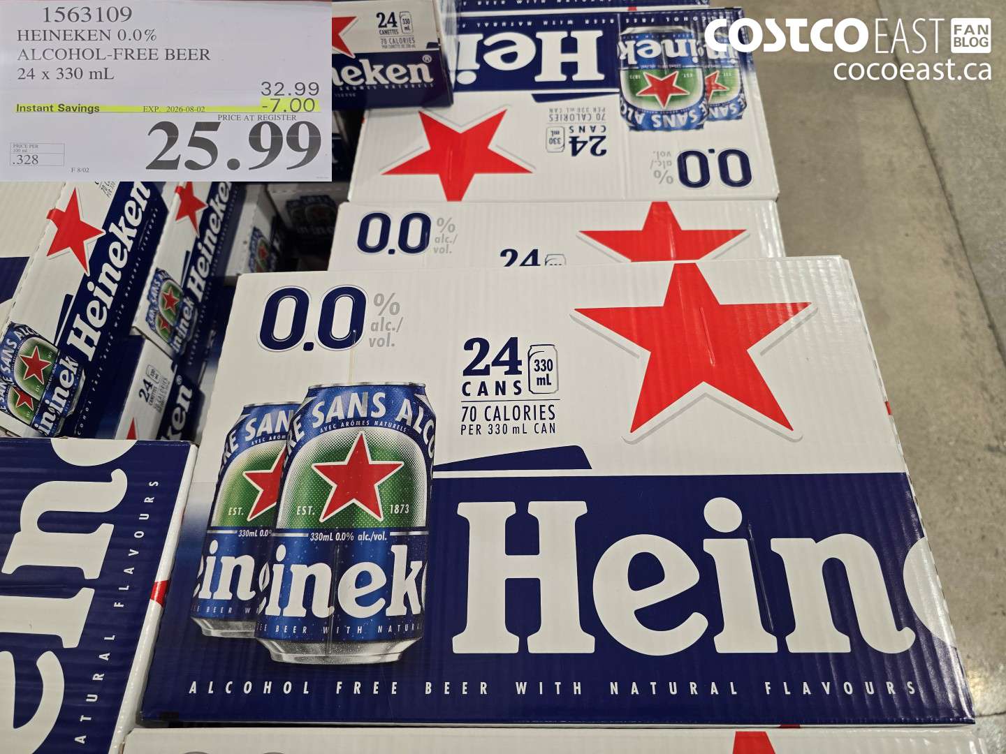 1563109 HEINEKEN 0.0% ALCOHOL-FREE BEER 24 X 330 ML ($7.00 INSTANT SAVINGS EXPIRES ON 2026-08-02) $25.99