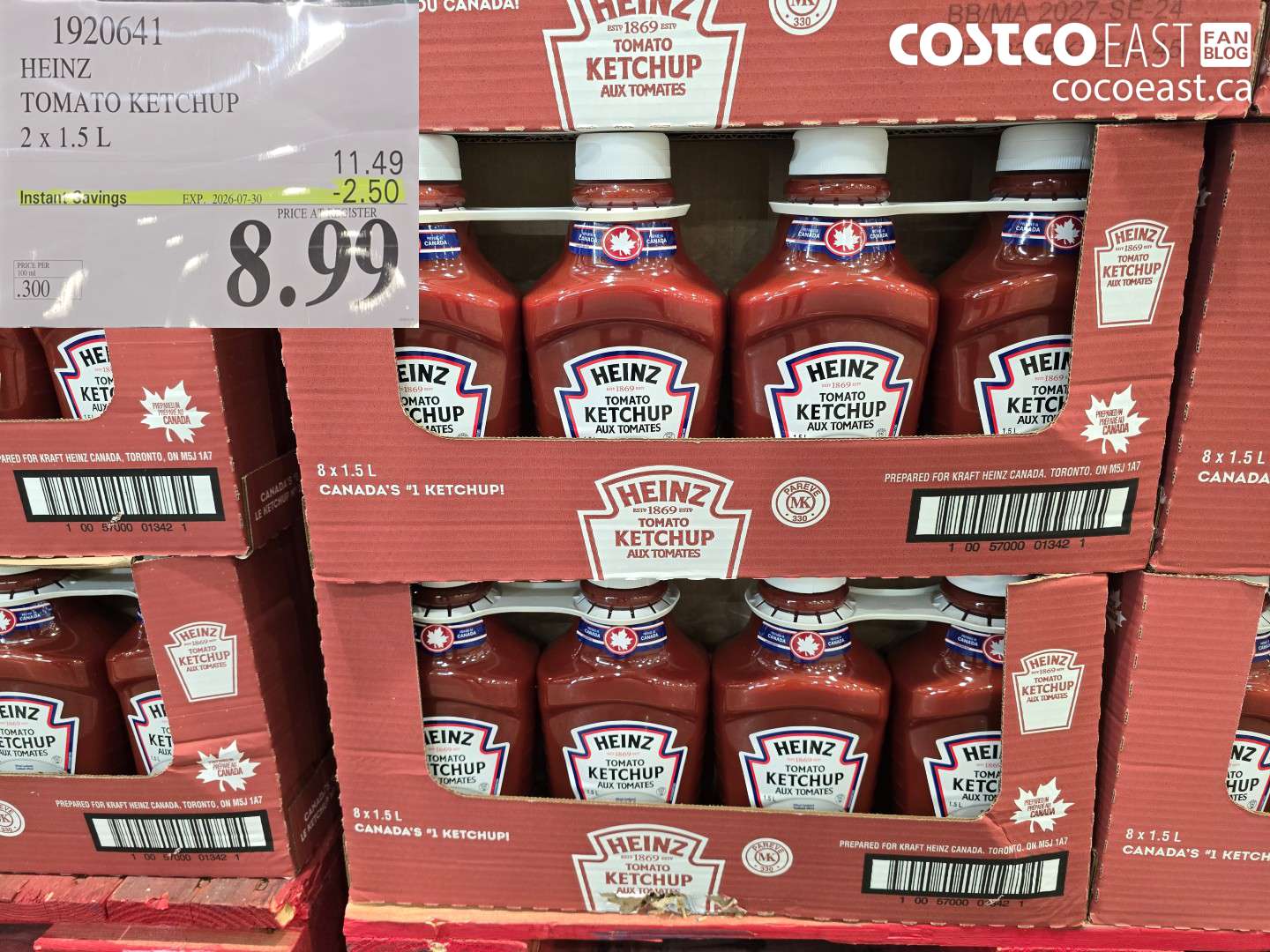 1920641 HEINZ TOMATO KETCHUP 2 X 1.5 L ($2.50 INSTANT SAVINGS EXPIRES ON 2026-07-30) $8.99