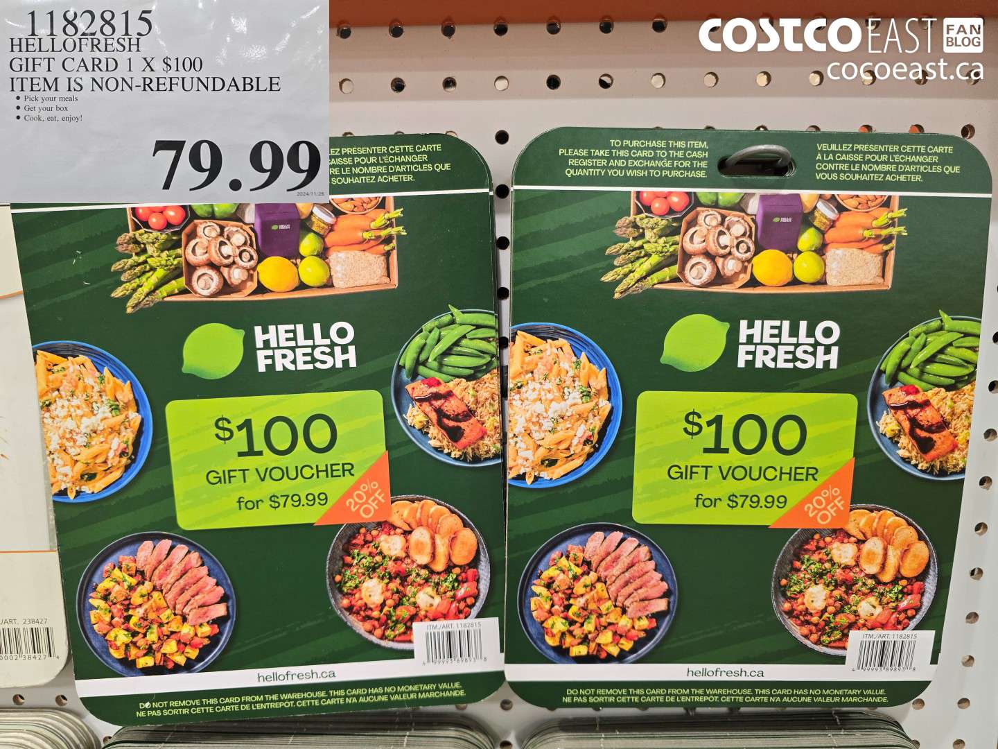 1182815 HELLOFRESH GIFT CARD 1 X $100 ITEM IS NON-REFUNDABLE $79.99