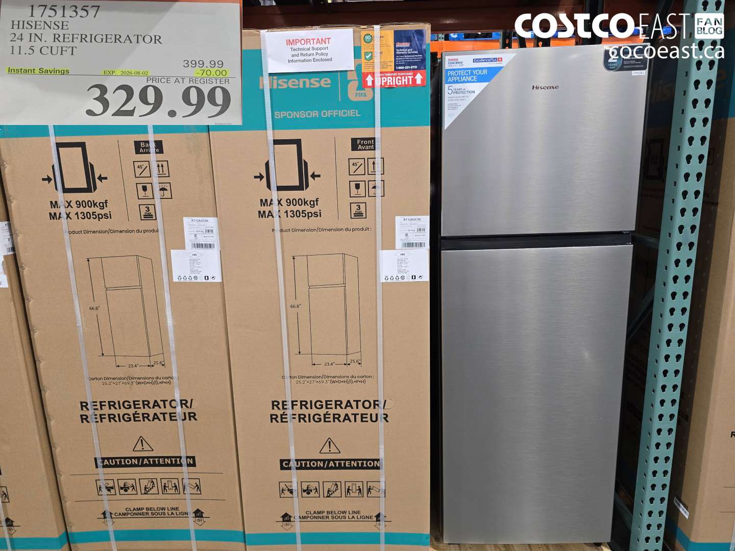 1751357 HISENSE 24 IN. REFRIGERATOR 11.5 CUFT ($70.00 INSTANT SAVINGS EXPIRES ON 2026-08-02) $329.99