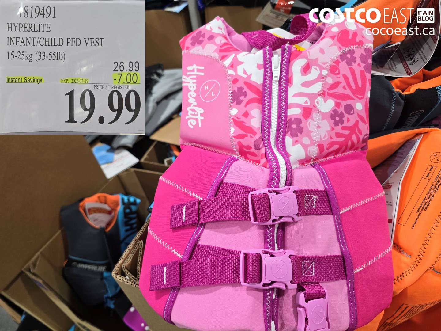 1819491 HYPERLITE INFANT/CHILD PFD VEST 15-25KG (33-55LB) ($7.00 INSTANT SAVINGS EXPIRES ON 2026-07-19) $19.99