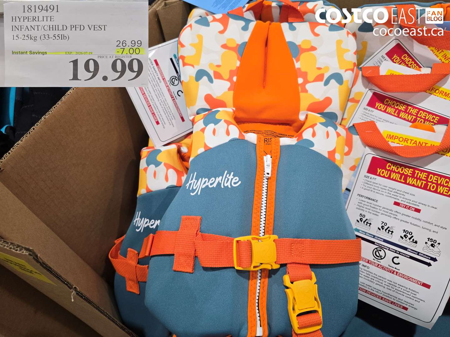 1819491 HYPERLITE INFANT/CHILD PFD VEST 15-25KG (33-55LB) ($7.00 INSTANT SAVINGS EXPIRES ON 2026-07-19) $19.99