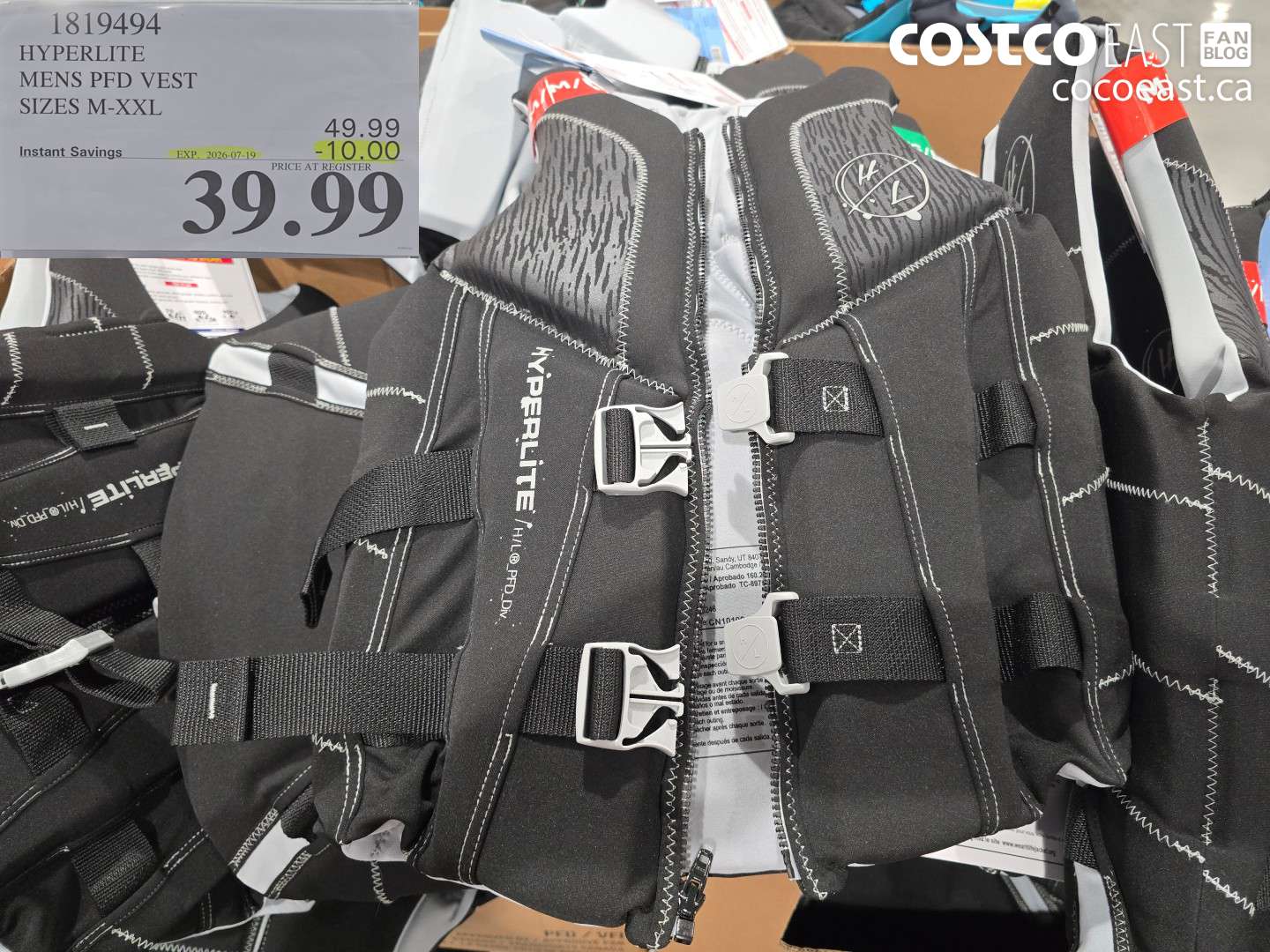 1819494 HYPERLITE MENS PFD VEST SIZES M-XXL ($10.00 INSTANT SAVINGS EXPIRES ON 2026-07-19) $39.99