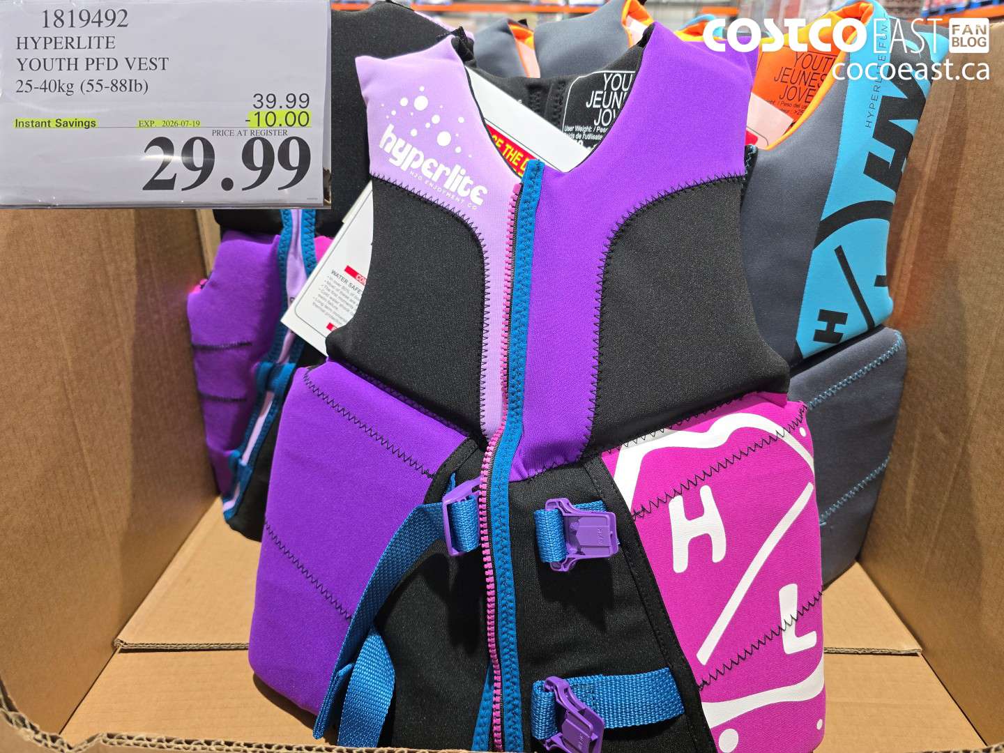 1819492 HYPERLITE YOUTH PFD VEST 25-40KG (55-88LB) ($10.00 INSTANT SAVINGS EXPIRES ON 2026-07-19) $29.99