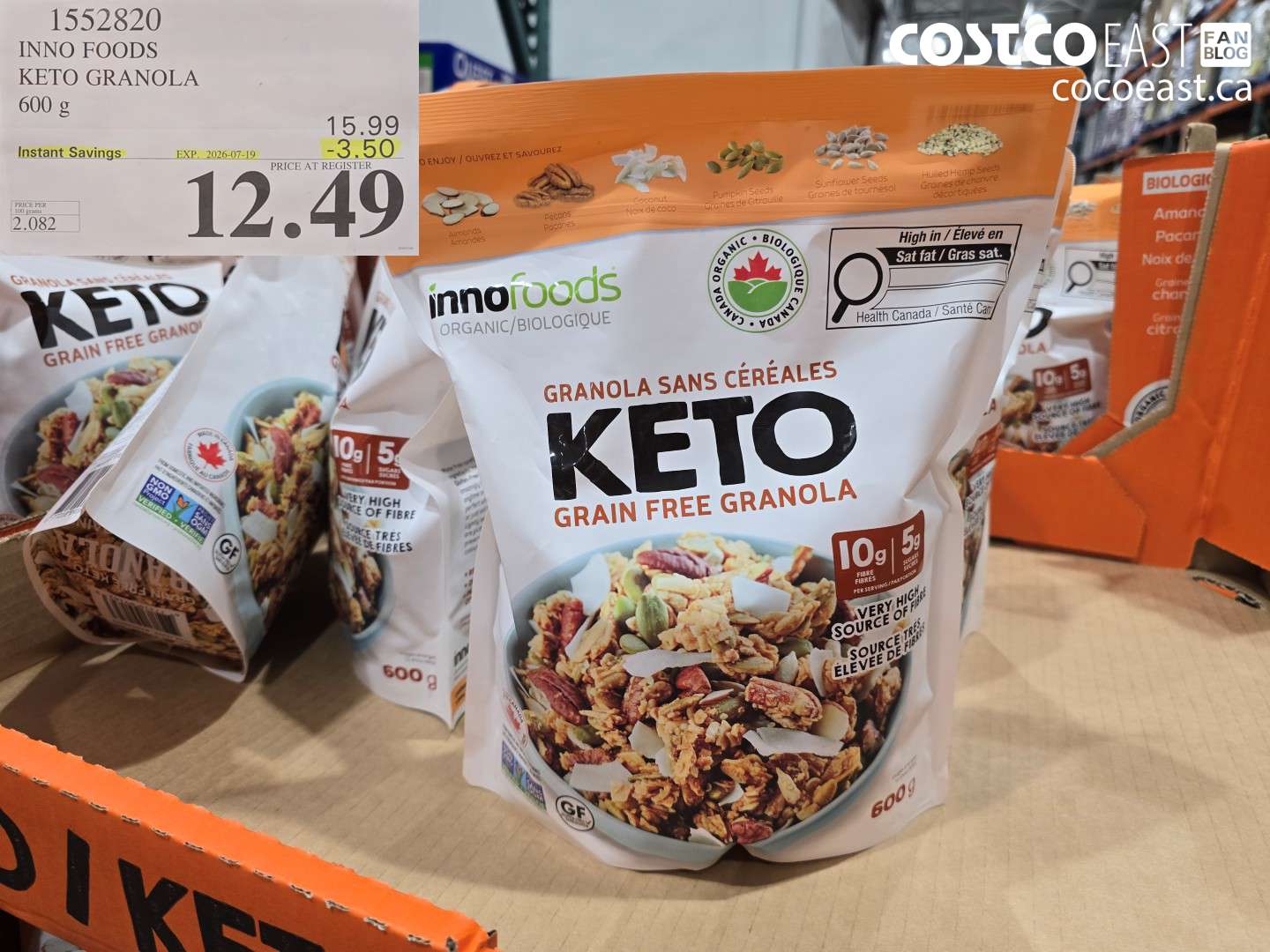 1552820 INNO FOODS KETO GRANOLA 600 G ($3.50 INSTANT SAVINGS EXPIRES ON 2026-07-19) $12.49