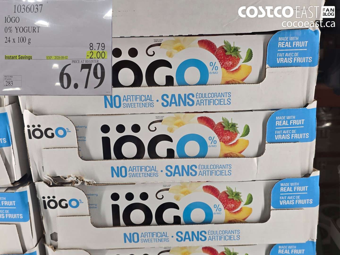 1036037 IÖGO 0% YOGURT 24 X 100 G ($2.00 INSTANT SAVINGS EXPIRES ON 2026-08-02) $6.79