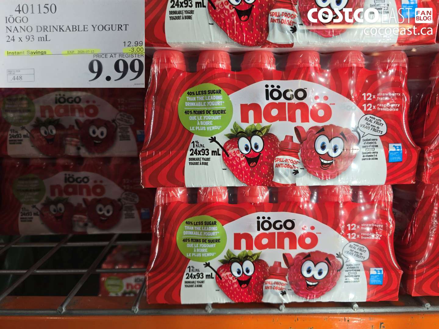 401150 IÖGO NANO DRINKABLE YOGURT 24 X 93 ML ($3.00 INSTANT SAVINGS EXPIRES ON 2026-07-12) $9.99