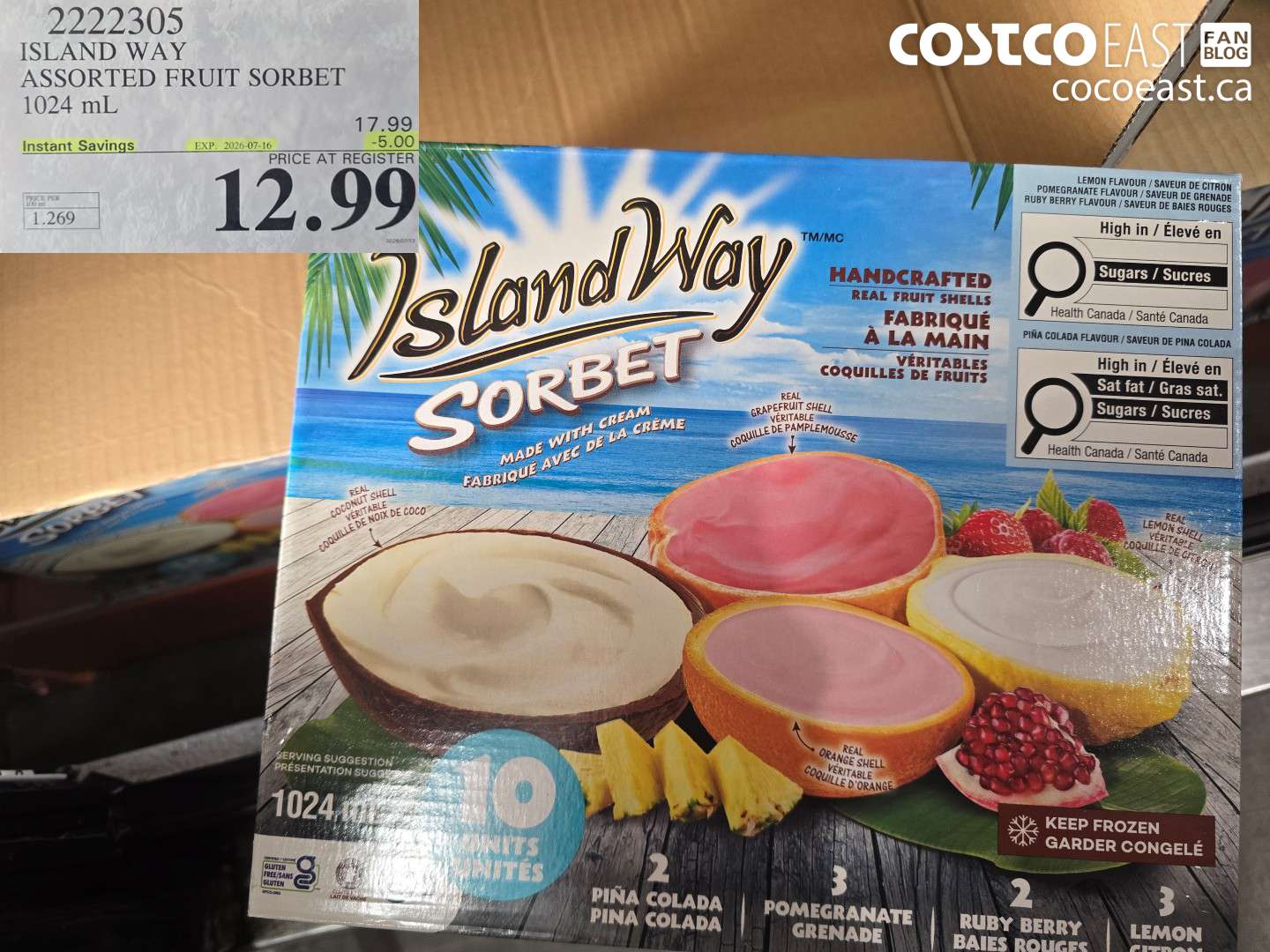 2222305 ISLAND WAY ASSORTED FRUIT SORBET 1024 ML ($5.00 INSTANT SAVINGS EXPIRES ON 2026-07-16) $12.99