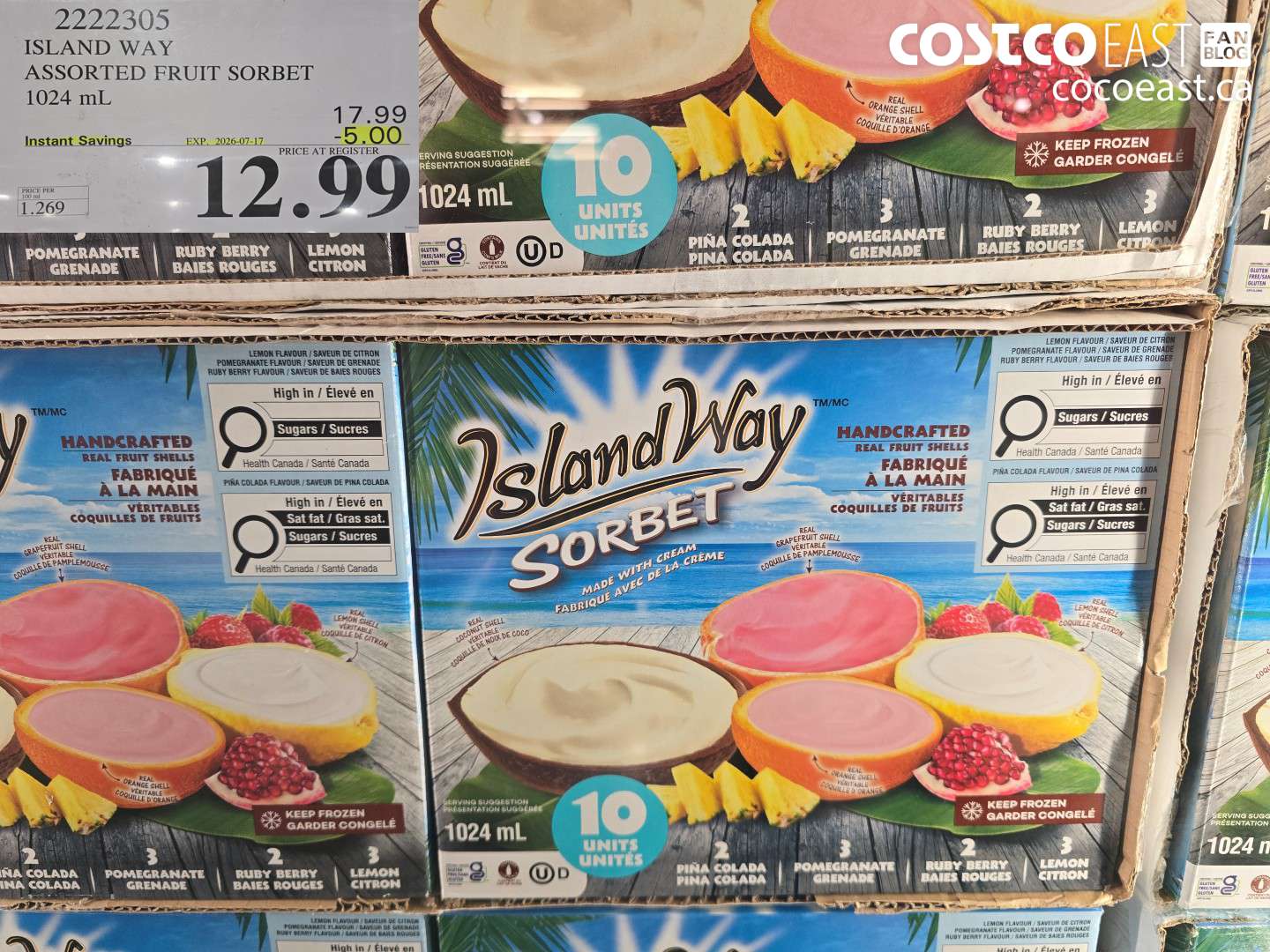 2222305 ISLAND WAY ASSORTED FRUIT SORBET 1024 ML ($5.00 INSTANT SAVINGS EXPIRES ON 2026-07-17) $12.99