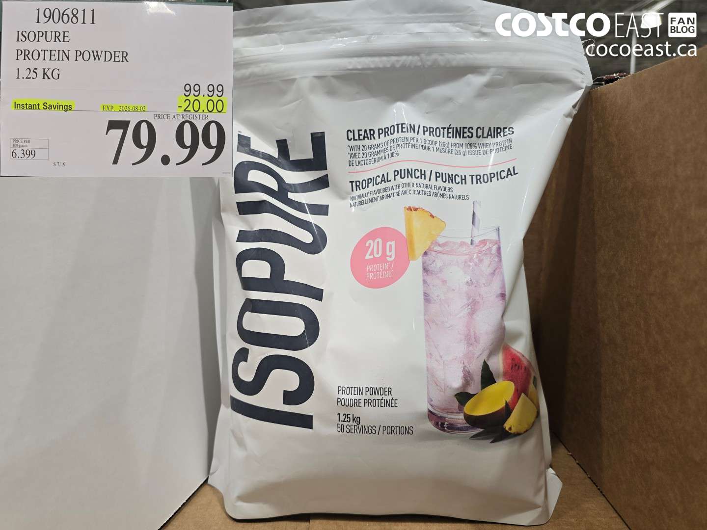 1906811 ISOPURE PROTEIN POWDER 1.25 KG ($20.00 INSTANT SAVINGS EXPIRES ON 2026-08-02) $79.99