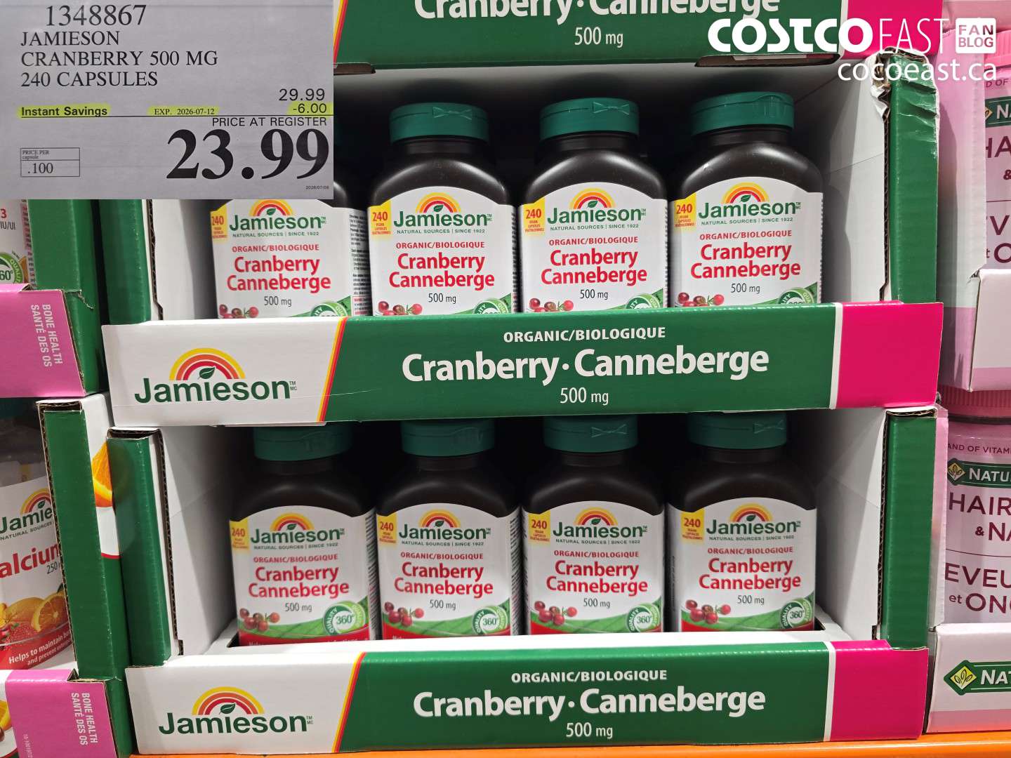 1348867 JAMIESON CRANBERRY 500 MG 240 CAPSULES ($6.00 INSTANT SAVINGS EXPIRES ON 2026-07-12) $23.99