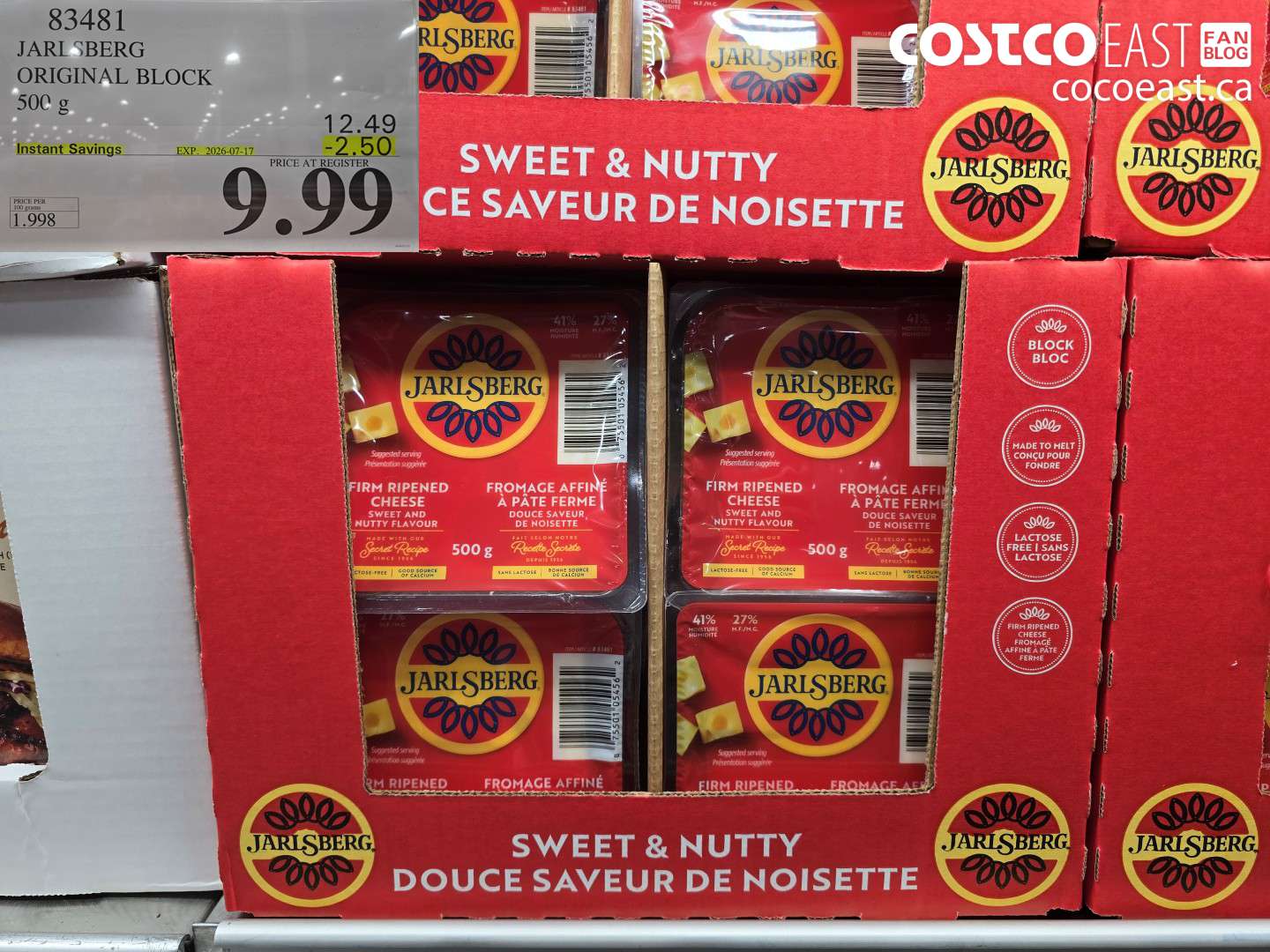 83481 JARLSBERG ORIGINAL BLOCK 500 G ($2.50 INSTANT SAVINGS EXPIRES ON 2026-07-17) $9.99