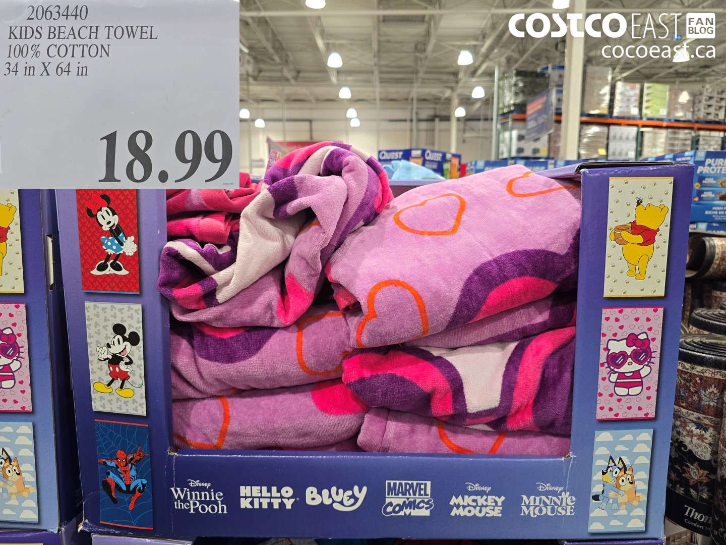 2063440 KIDS BEACH TOWEL 100% COTTON 34 IN X 64 IN $18.99