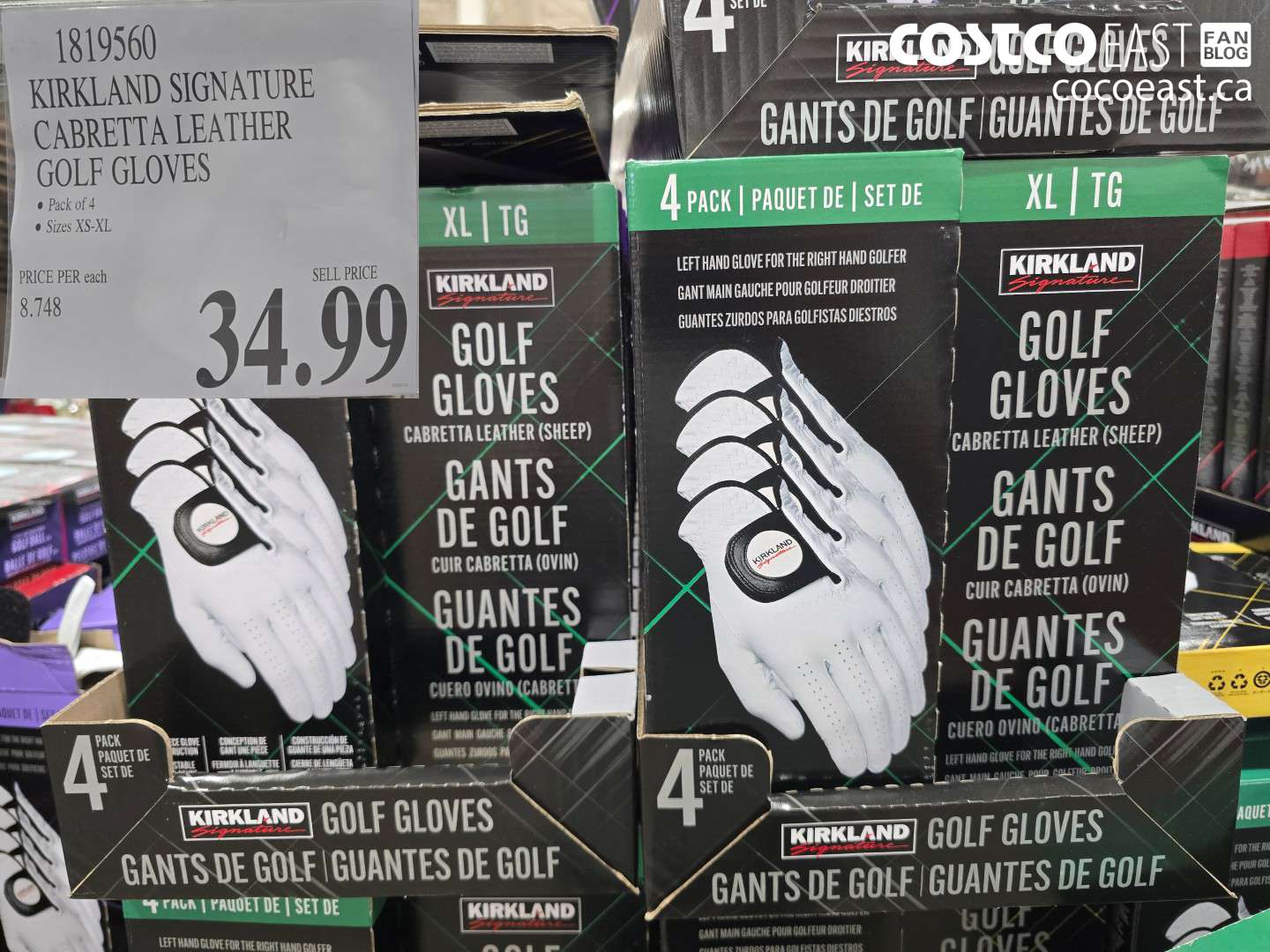 1819560 KIRKLAND SIGNATURE CABRETTA LEATHER GOLF GLOVES $34.99