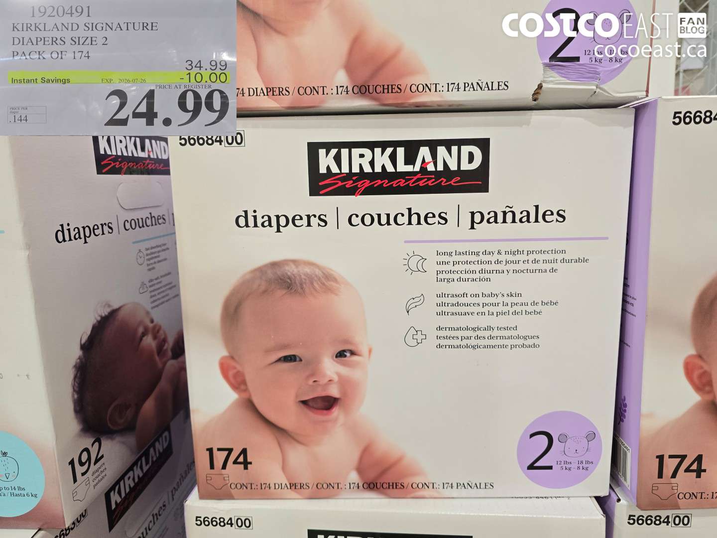1920491 KIRKLAND SIGNATURE DIAPERS SIZE 2 PACK OF 174 ($10.00 INSTANT SAVINGS EXPIRES ON 2026-07-26) $24.99