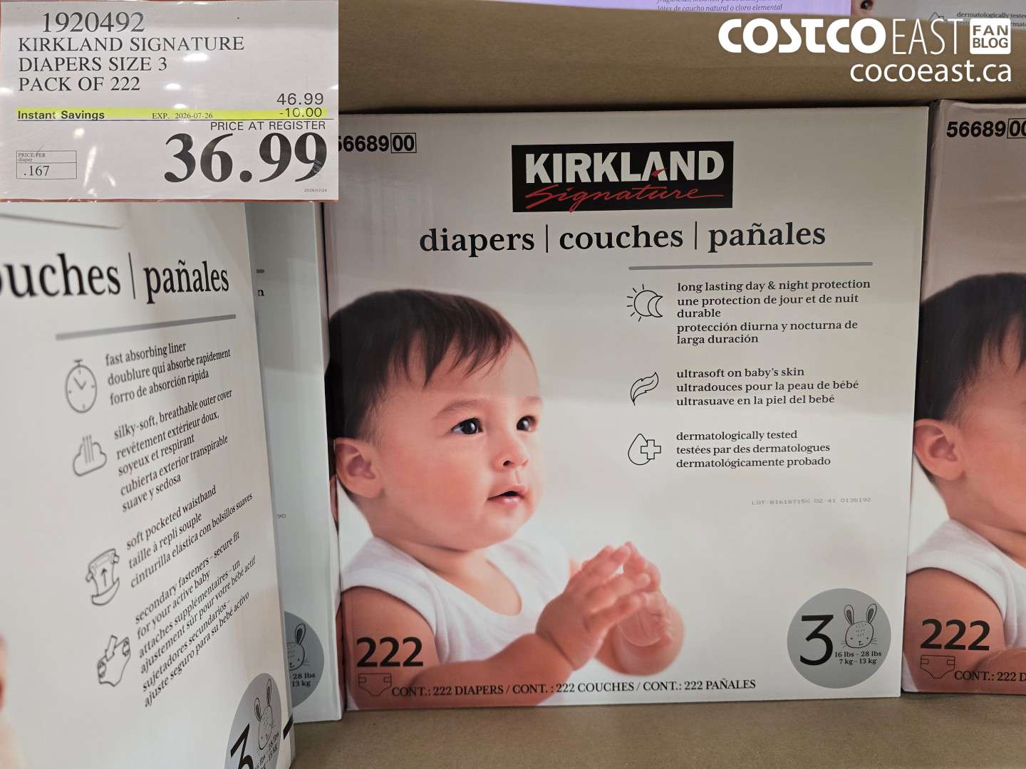 1920492 KIRKLAND SIGNATURE DIAPERS SIZE 3 PACK OF 222 ($10.00 INSTANT SAVINGS EXPIRES ON 2026-07-26) $36.99
