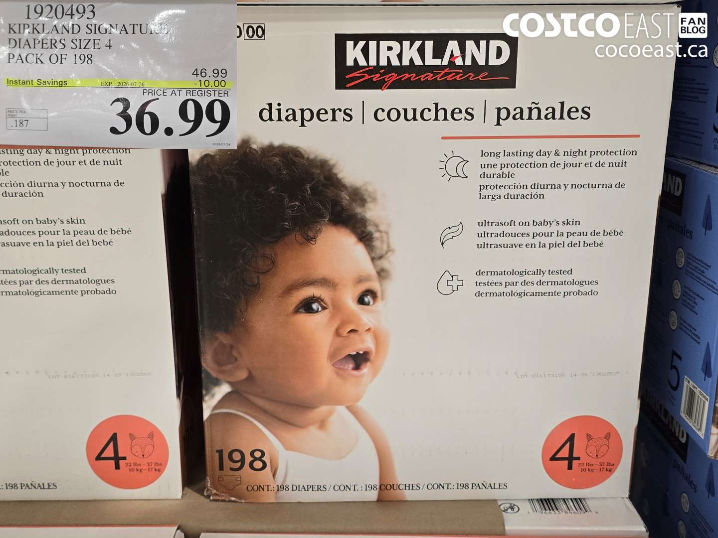 1920493 KIRKLAND SIGNATURE DIAPERS SIZE 4 PACK OF 198 ($10.00 INSTANT SAVINGS EXPIRES ON 2026-07-26) $36.99