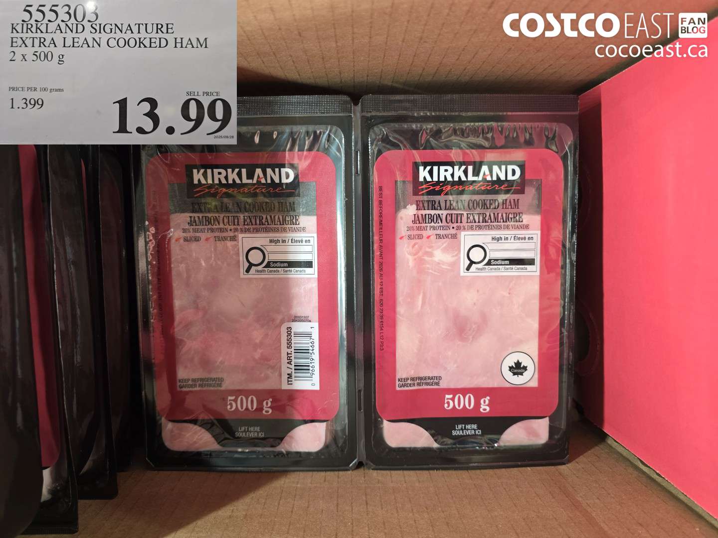 555303 KIRKLAND SIGNATURE EXTRA LEAN COOKED HAM 2 X 500 G $13.99
