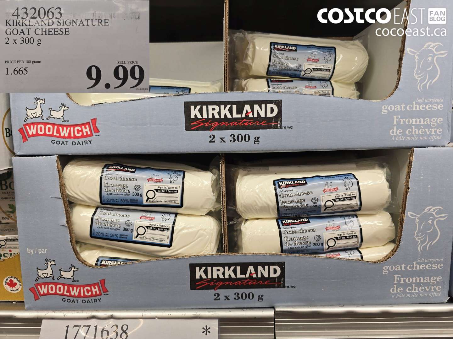 432063 KIRKLAND SIGNATURE GOAT CHEESE 2 X 300 G $9.99