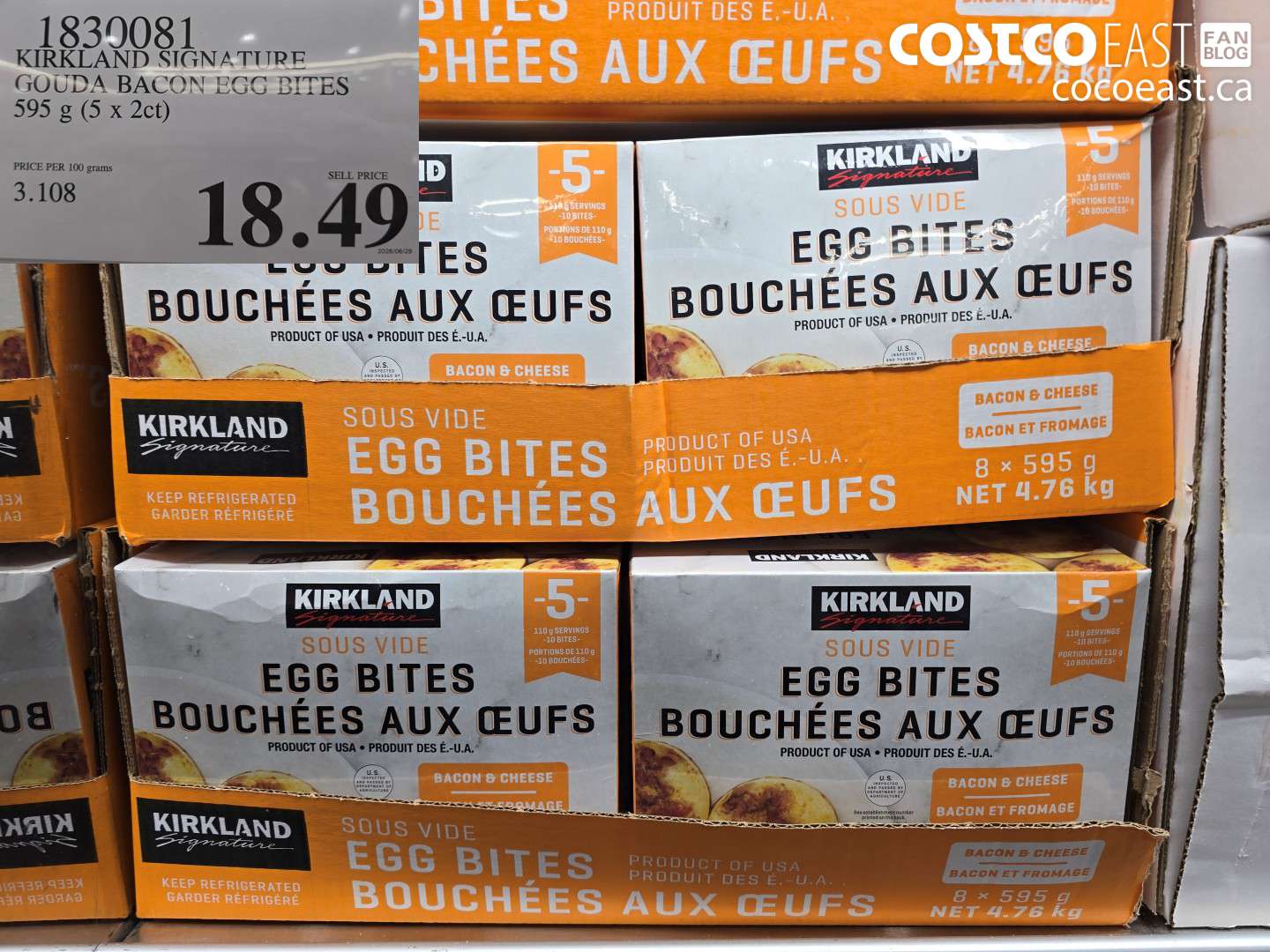 1830081 KIRKLAND SIGNATURE GOUDA BACON EGG BITES 595 G (5 X 2CT) $18.49