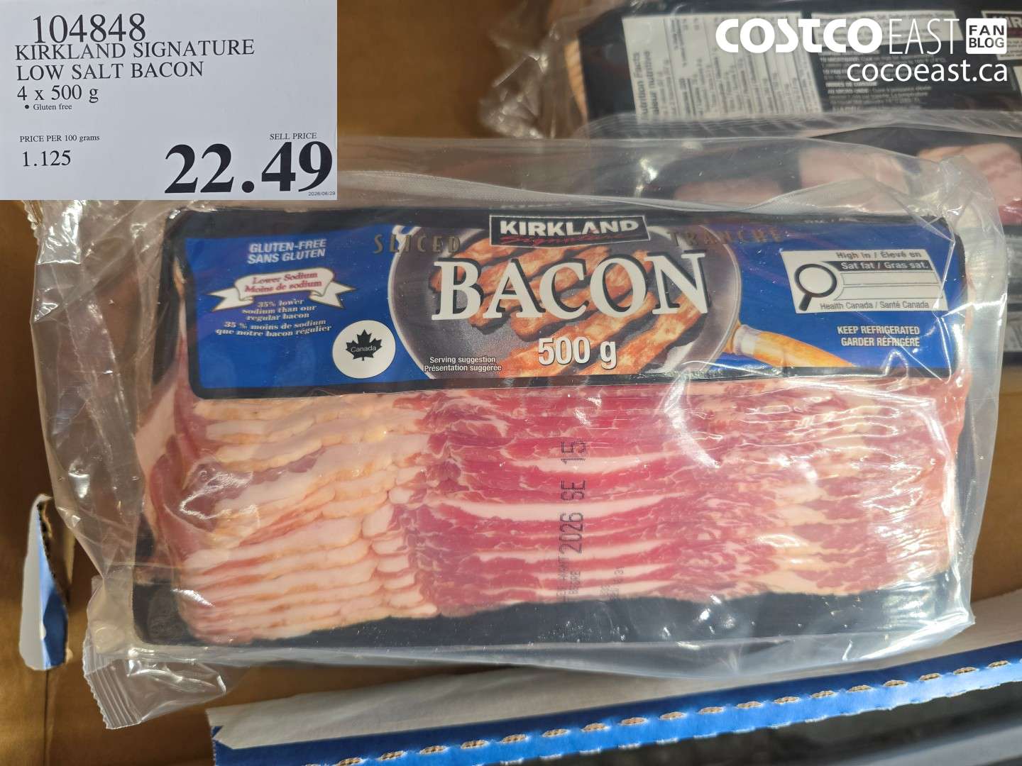 104848 KIRKLAND SIGNATURE LOW SALT BACON 4 X 500 G $22.49
