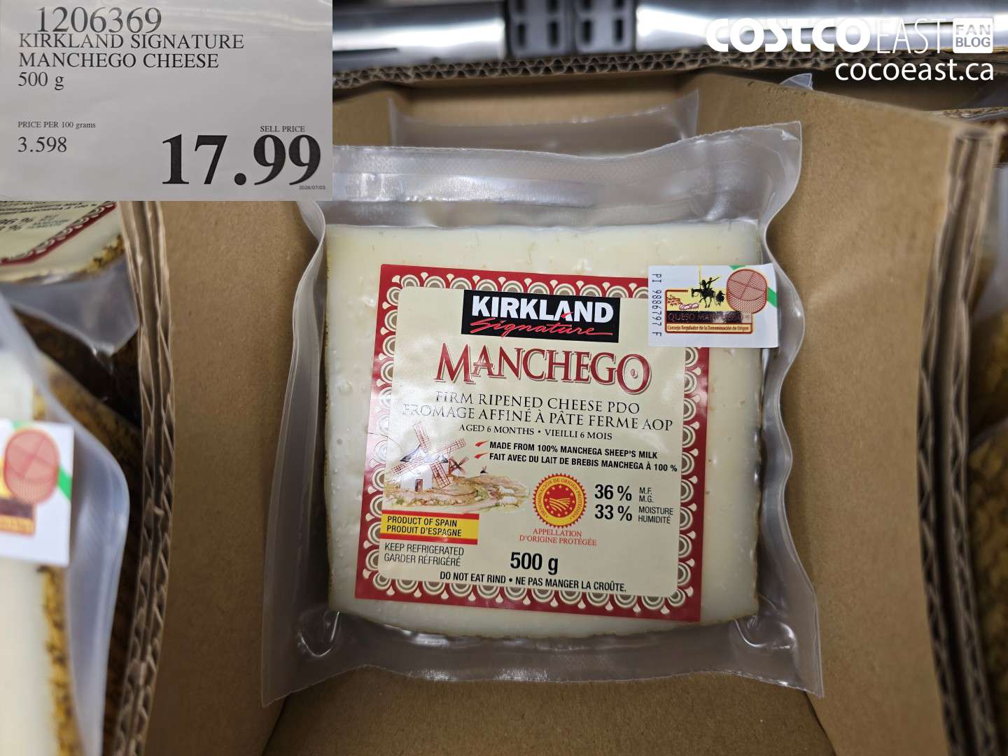 1206369 KIRKLAND SIGNATURE MANCHEGO CHEESE 500 G $17.99