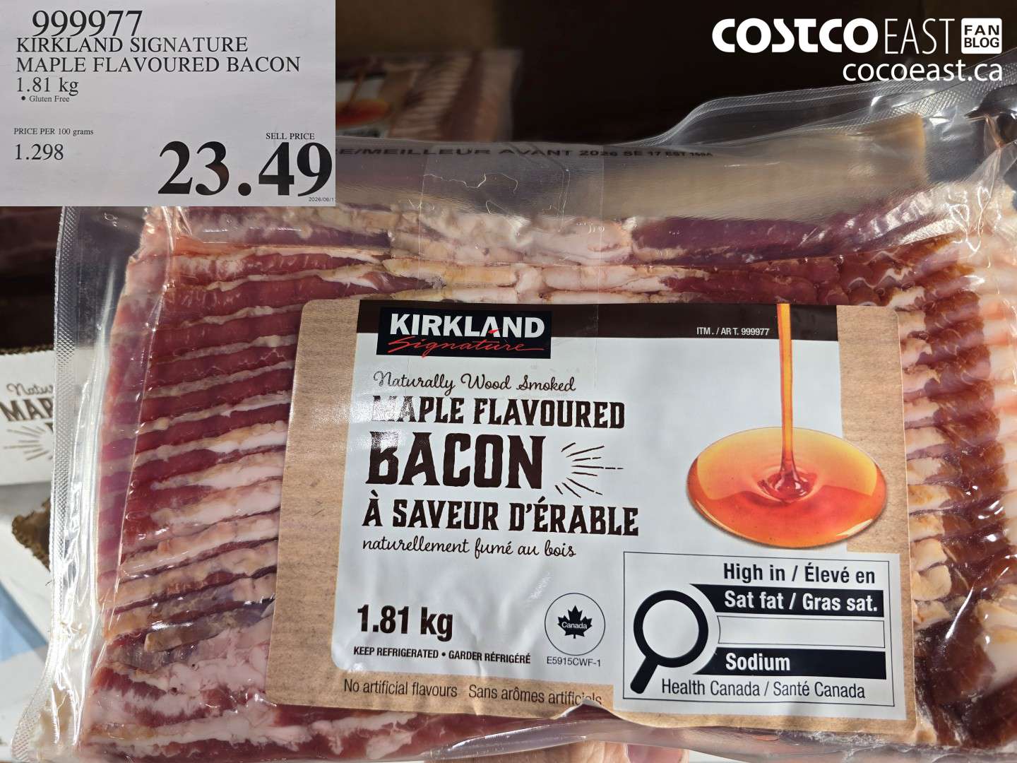 999977 KIRKLAND SIGNATURE MAPLE FLAVOURED BACON 1.81 KG $23.49