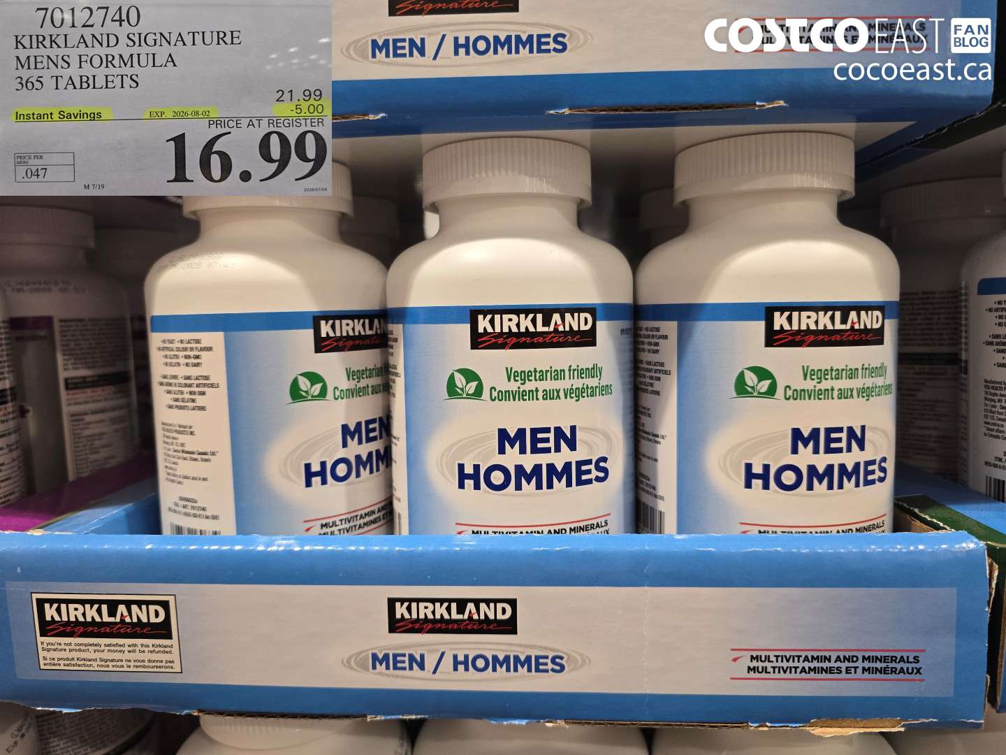 7012740 KIRKLAND SIGNATURE MENS FORMULA 365 TABLETS ($5.00 INSTANT SAVINGS EXPIRES ON 2026-08-02) $16.99