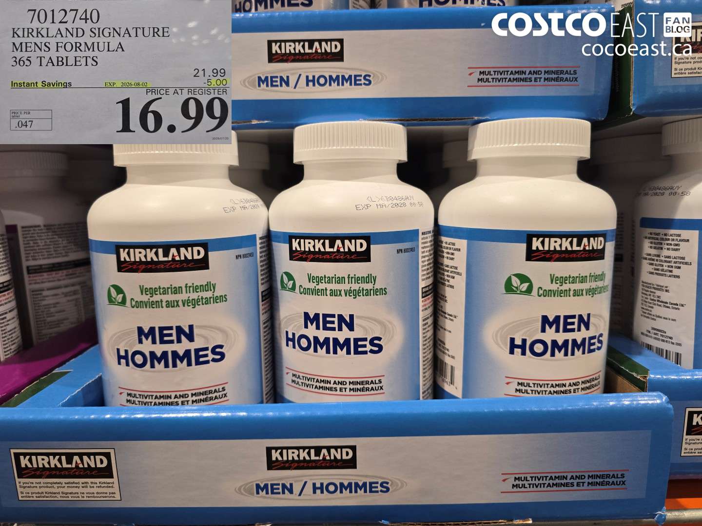 7012740 KIRKLAND SIGNATURE MENS FORMULA 365 TABLETS ($5.00 INSTANT SAVINGS EXPIRES ON 2026-08-02) $16.99