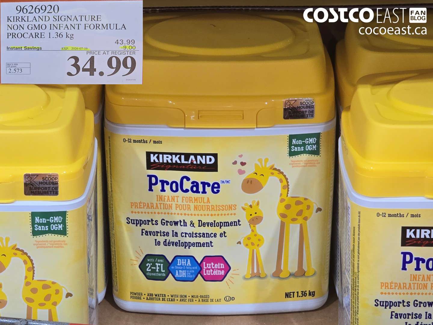 9626920 KIRKLAND SIGNATURE NON GMO INFANT FORMULA PROCARE 1.36 KG ($9.00 INSTANT SAVINGS EXPIRES ON 2026-07-19) $34.99