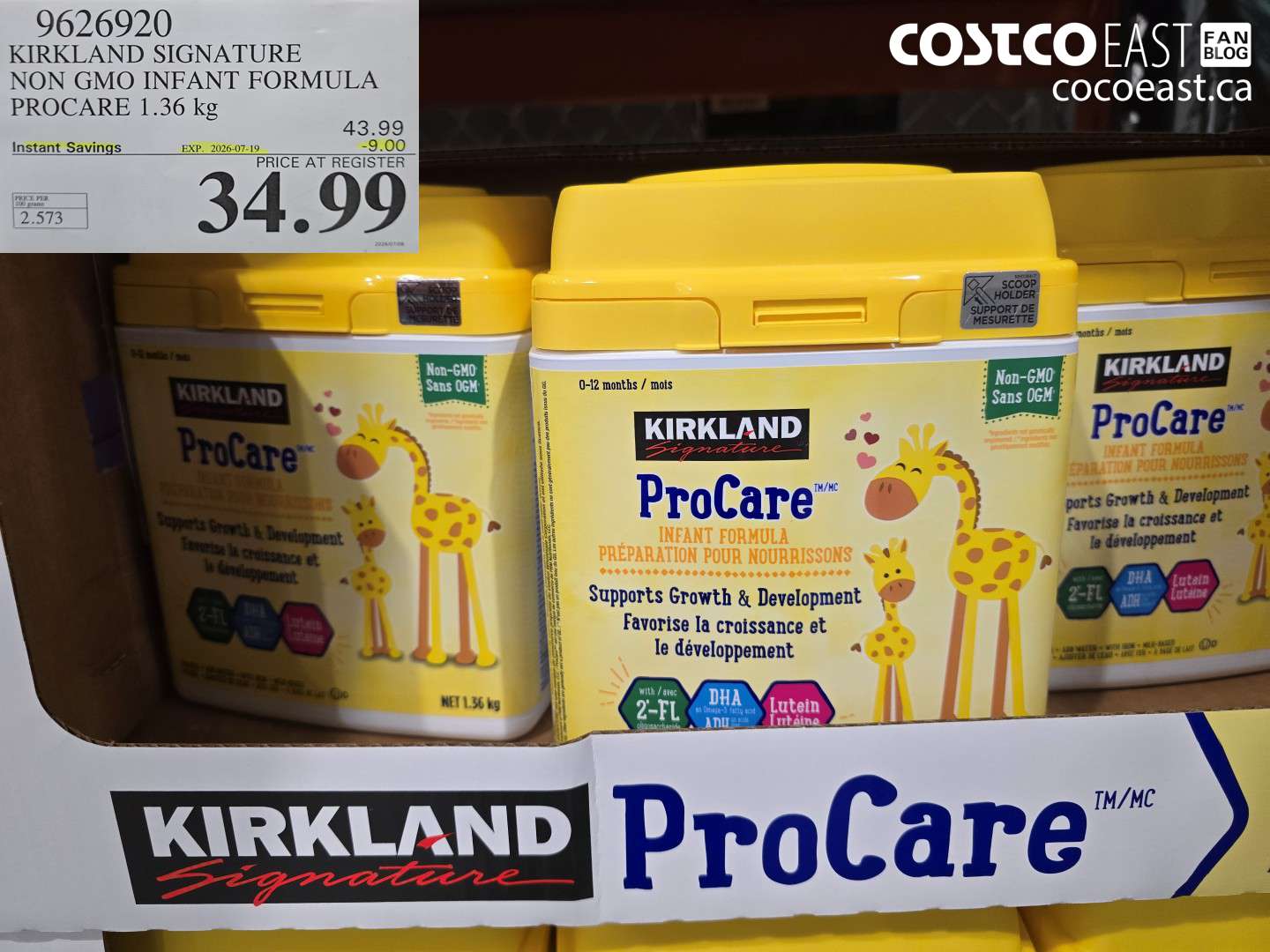 9626920 KIRKLAND SIGNATURE NON GMO INFANT FORMULA PROCARE 1.36 KG ($9.00 INSTANT SAVINGS EXPIRES ON 2026-07-19) $34.99