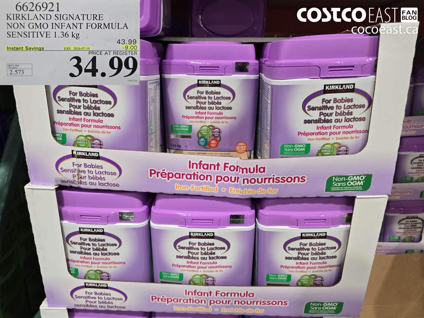 6626921 KIRKLAND SIGNATURE NON GMO INFANT FORMULA SENSITIVE 1.36 KG ($9.00 INSTANT SAVINGS EXPIRES ON 2026-07-19) $34.99