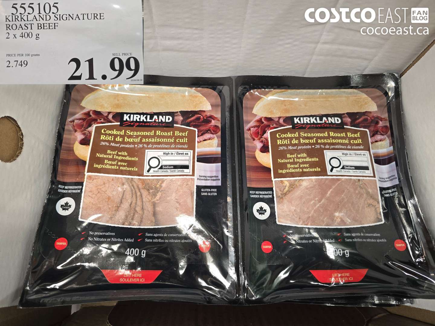 555105 KIRKLAND SIGNATURE ROAST BEEF 2 X 400 G $21.99