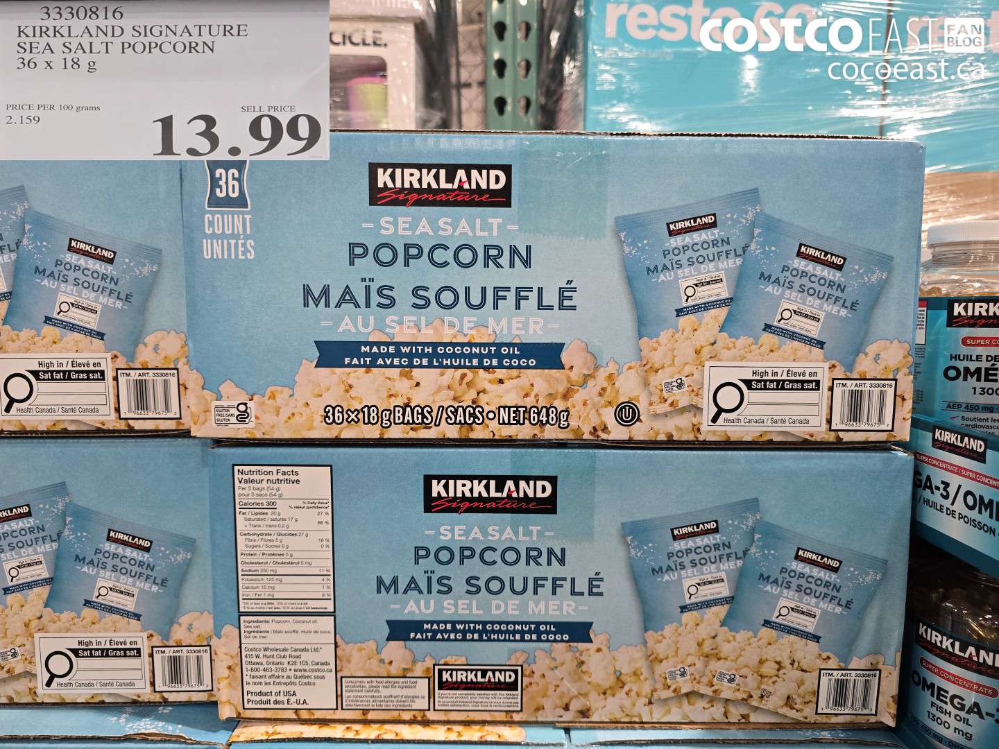 3330816 KIRKLAND SIGNATURE SEA SALT POPCORN 36 X 18 G $13.99