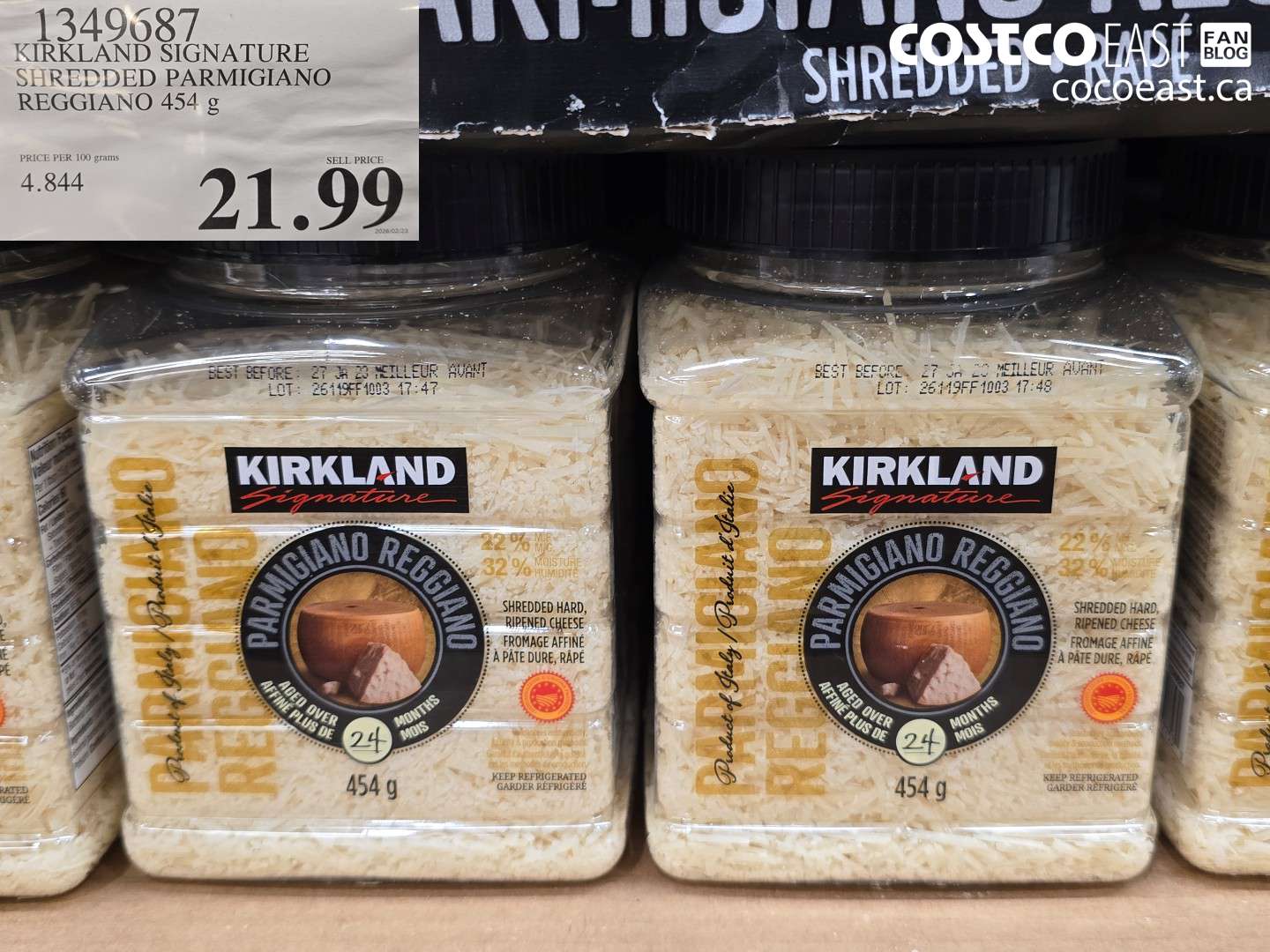 1349687 KIRKLAND SIGNATURE SHREDDED PARMIGIANO REGGIANO 454 G $21.99